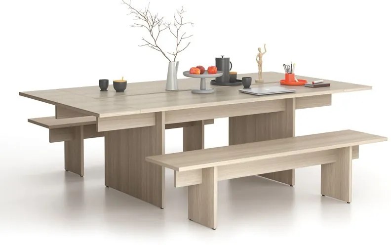 Stół konferencyjny SOLID + 2x rozszerzenie blatu, 240x125 cm, dąb naturalny