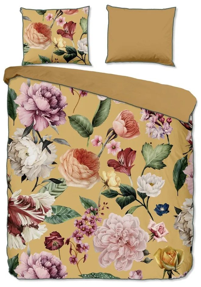 Pościel dwuosobowa z satyny bawełnianej w kolorze ochry 240x220 cm Fiori – Descanso