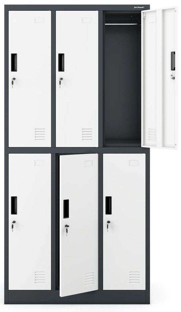 Szafka socjalna ubraniowa BHP antracytowo-biała 6-drzwiowa: IGOR, 900 x 1850 x 450 mm