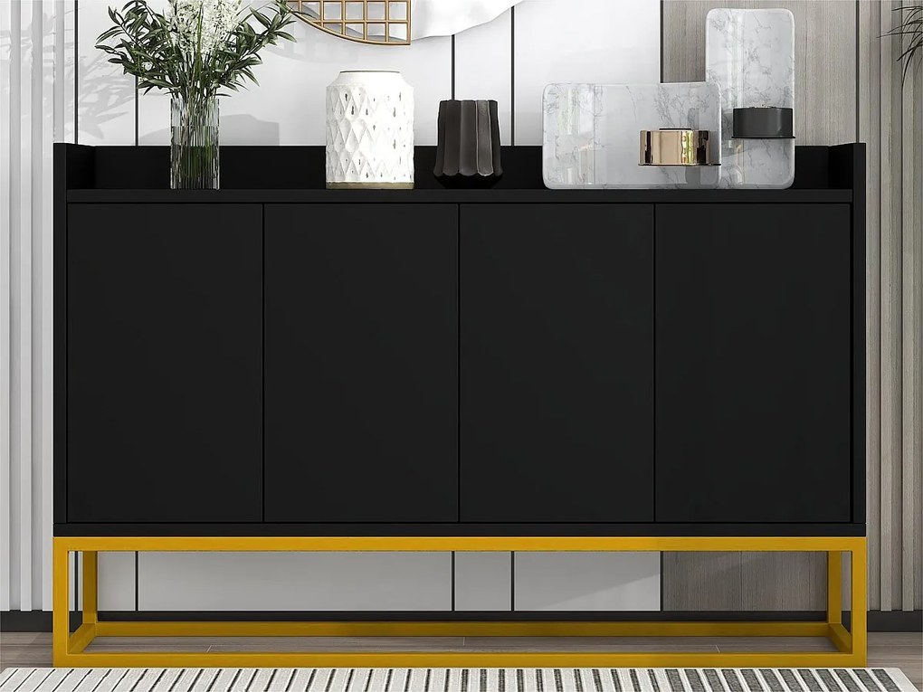 Bufet z 4 drzwiami bez uchwytów - styl nowoczesny - drewno + metal - czarny