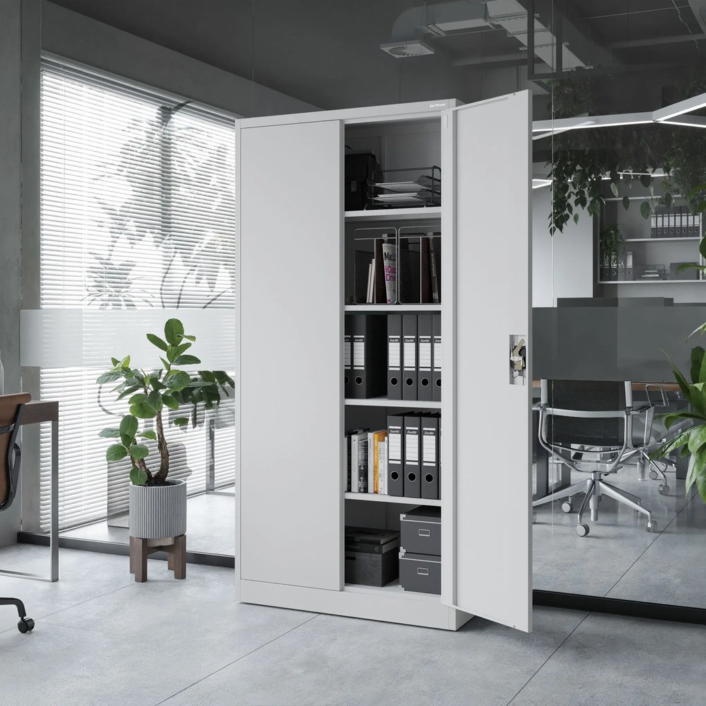 Biurowa szafa metalowa na akta JAN, 900 x 1850 x 400 mm szara