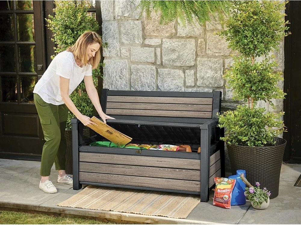 Brązowa plastikowa ławka ogrodowa Deco – Keter