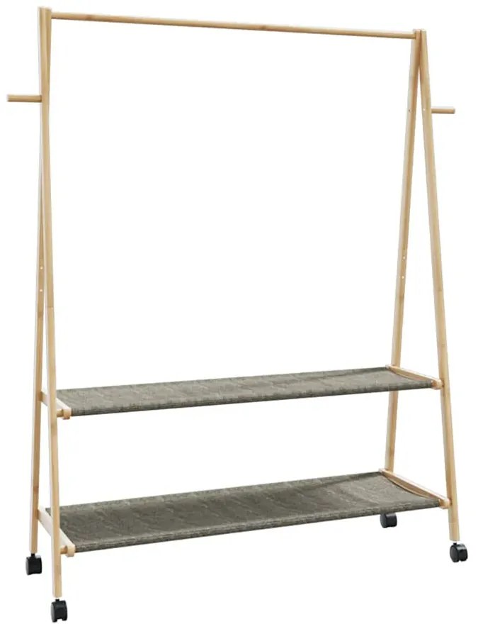 Bambusowy wieszak na kółkach z 2 półkami 132cm - Agno 4X