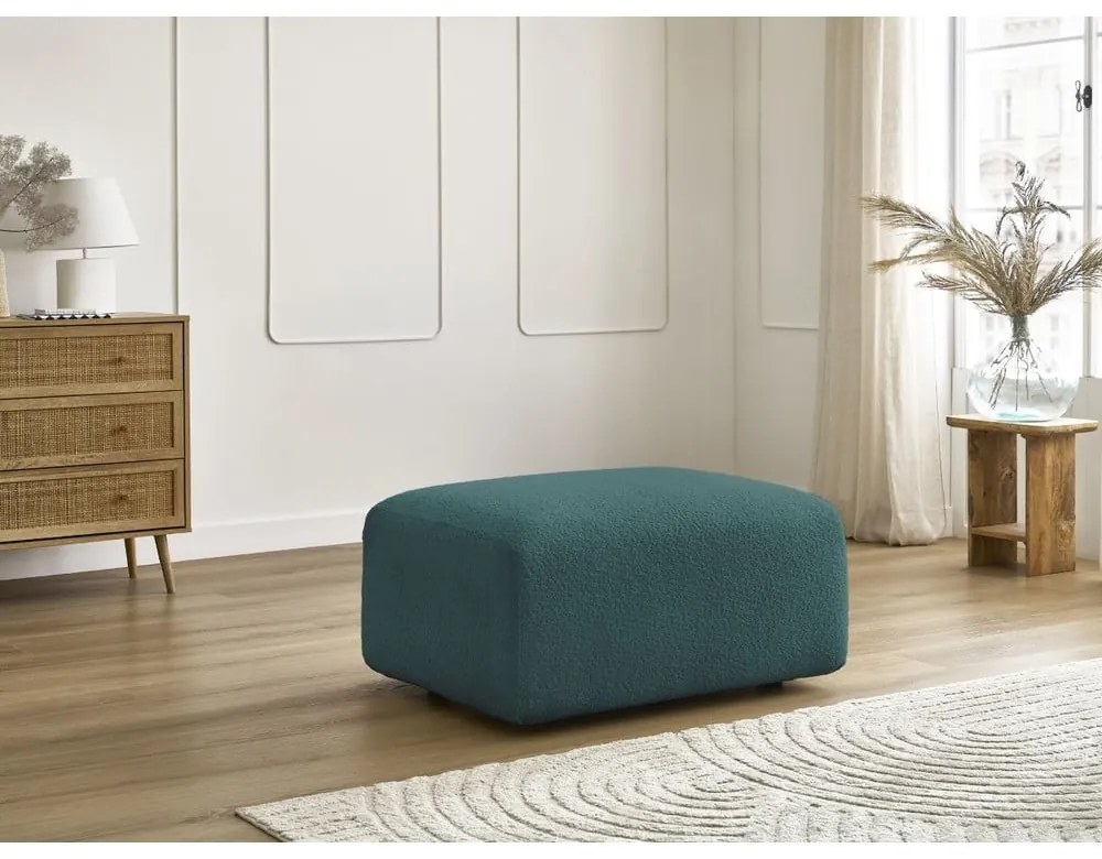 Turkusowy podnóżek z materiału bouclé Tina – Bobochic Paris