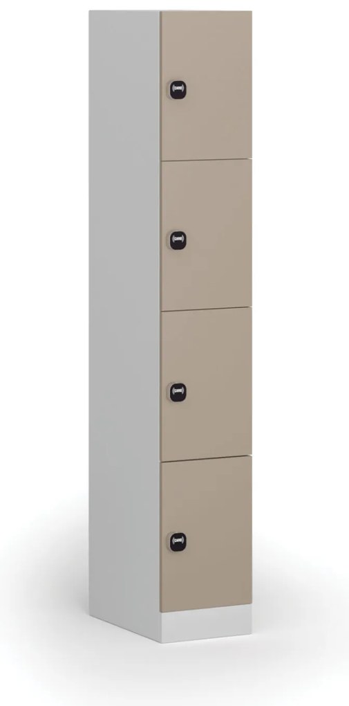 Szafka skrytkowa, 4 schowki, 1850 x 300 x 500 mm, demontaż, zamek RFID, drzwi beżowe