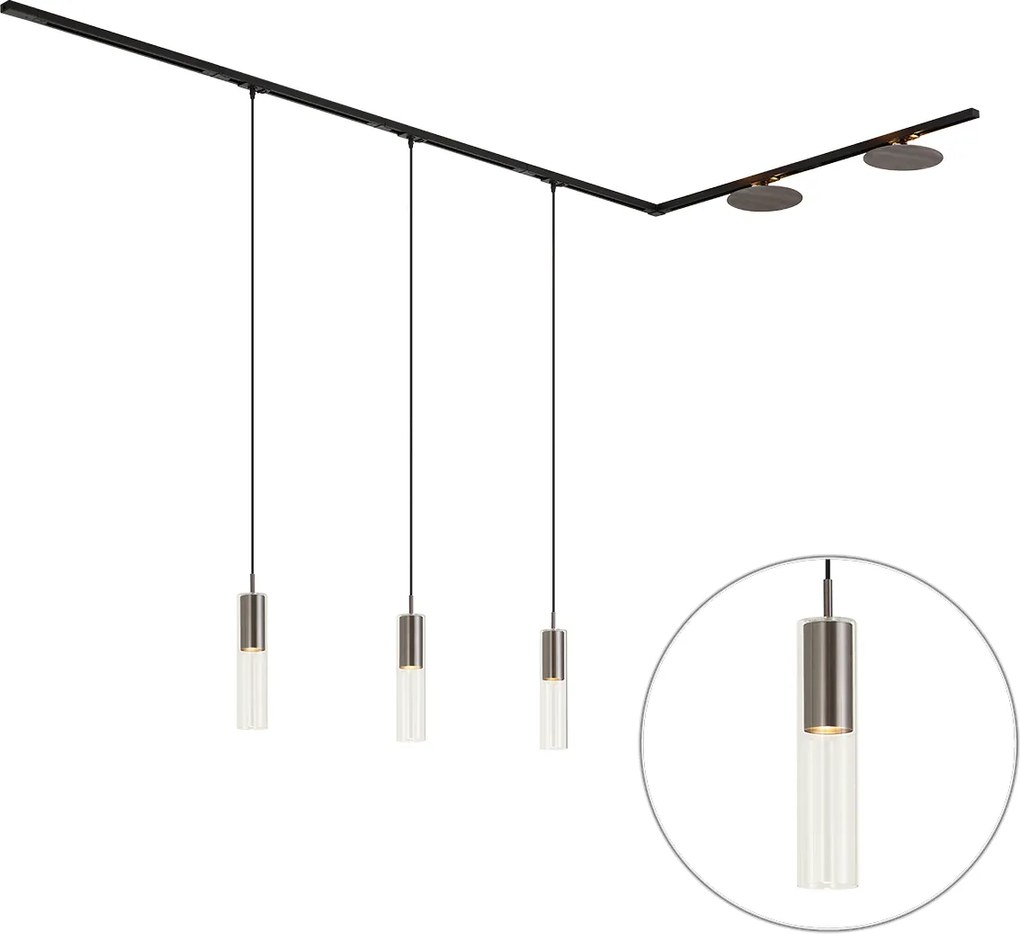 Nowoczesny system szynowy czarny z 3 lampami wiszącymi i 2 lampami sufitowymi w kolorze metalu 1-fazowy - Iconic Lloyd Pulley