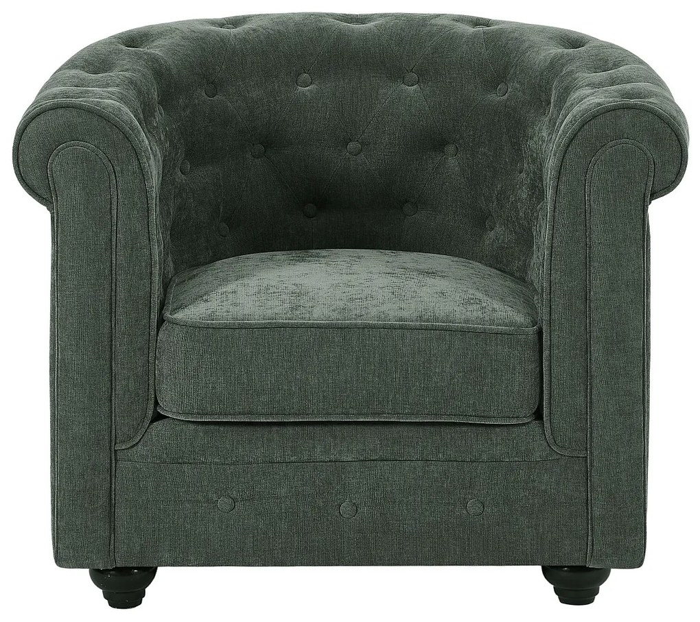 Fotel z zielonej tkaniny CHESTERFIELD