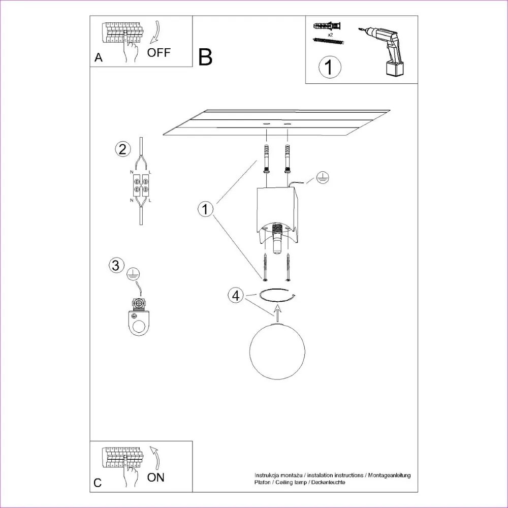 Lampa sufitowa w naturalnym kolorze ze szklanym kloszem 12x12 cm Rayer – Sollux