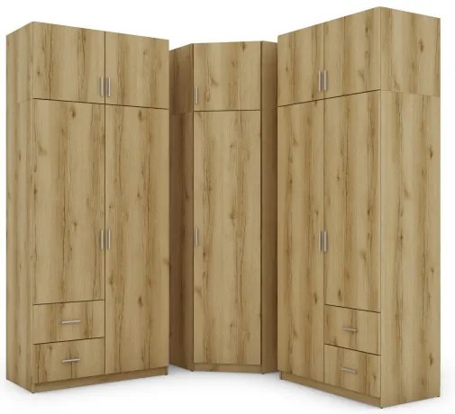 Szafa narożna z półkami i szufladami 189 x 240 cm – Dąb Grand Naturalny