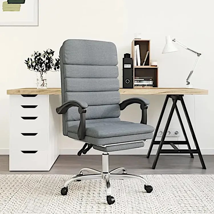 Jasnoszary rozkładany fotel biurowy z podnóżkiem masujący - Olion 5X