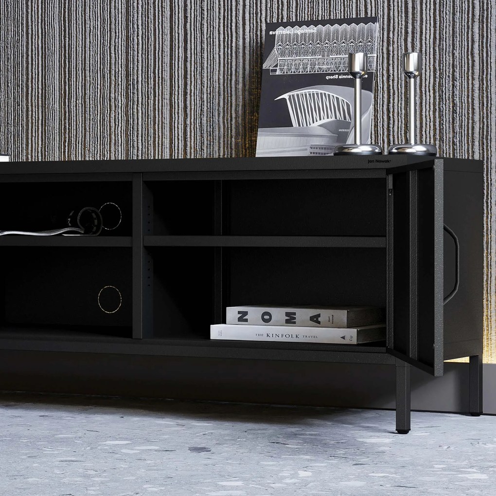 Szafka RTV metalowa szeroka XL na nóżkach czarna, 1700x400x500 mm: ROSARIA