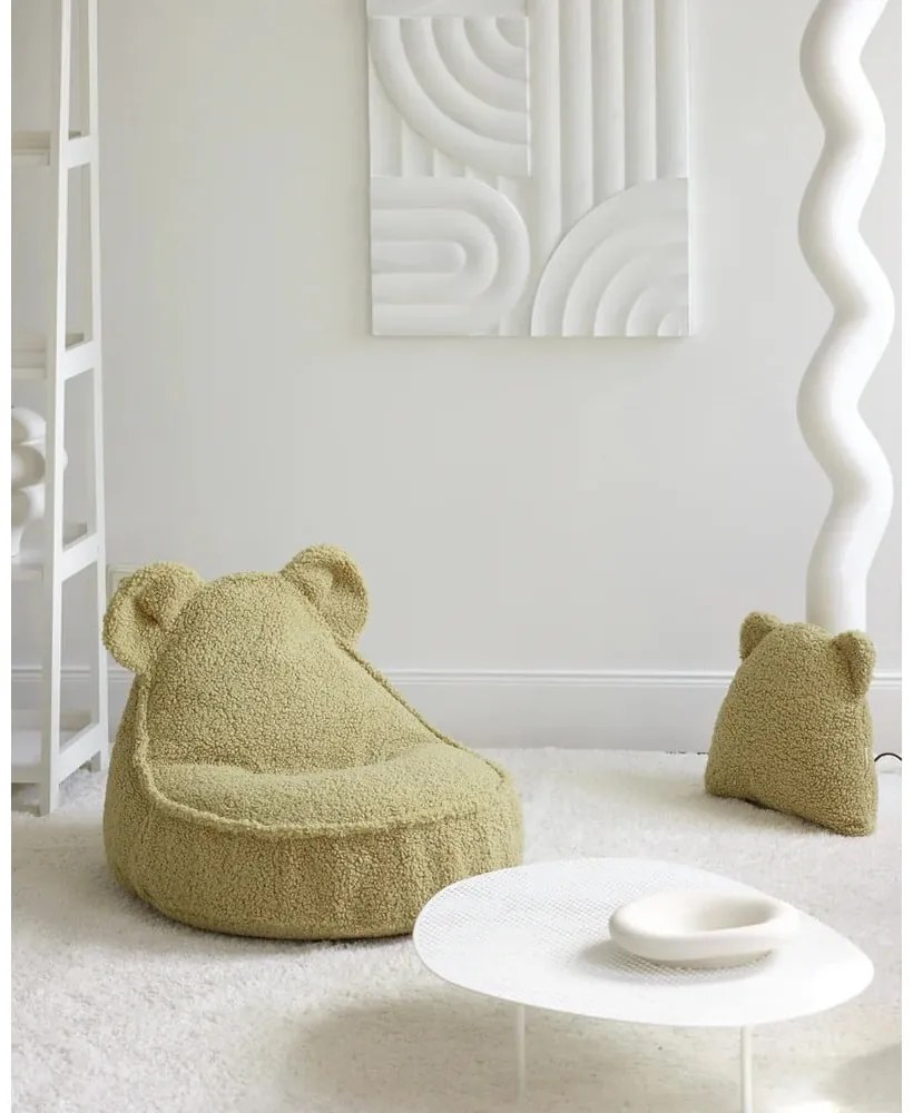 Zielona poduszka na sofę dziecięcą z materiału bouclé Bear – Wigiwama