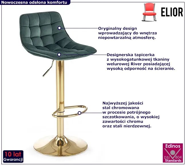 Zielony welurowy pikowany hoker z oparciem glamour - Limi