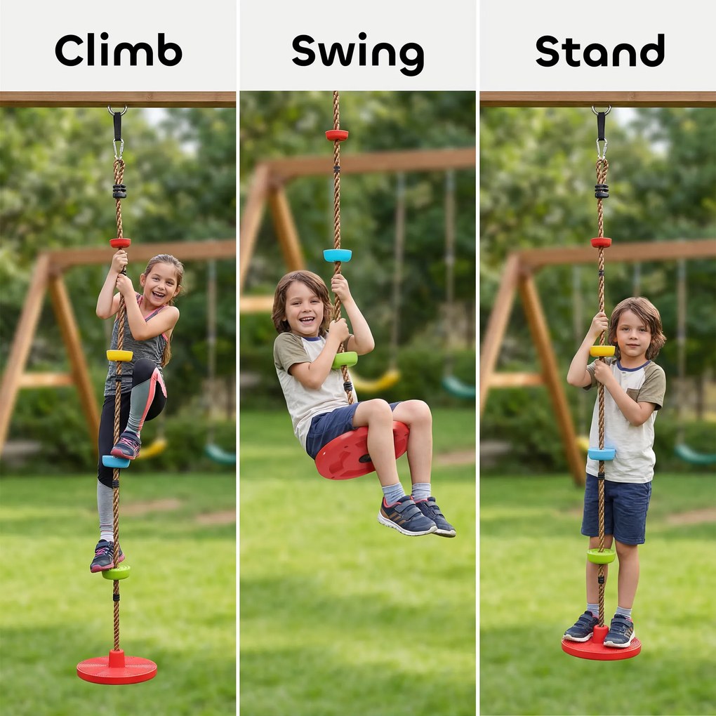 AIYAPLAY Ninja Line Zestaw Slackline dla Dzieci z Huśtawką, Platformami, Zestaw do Zabawy na Zewnątrz dla Dzieci w Wieku 3-8 lat, Czerwony | Aosom PL