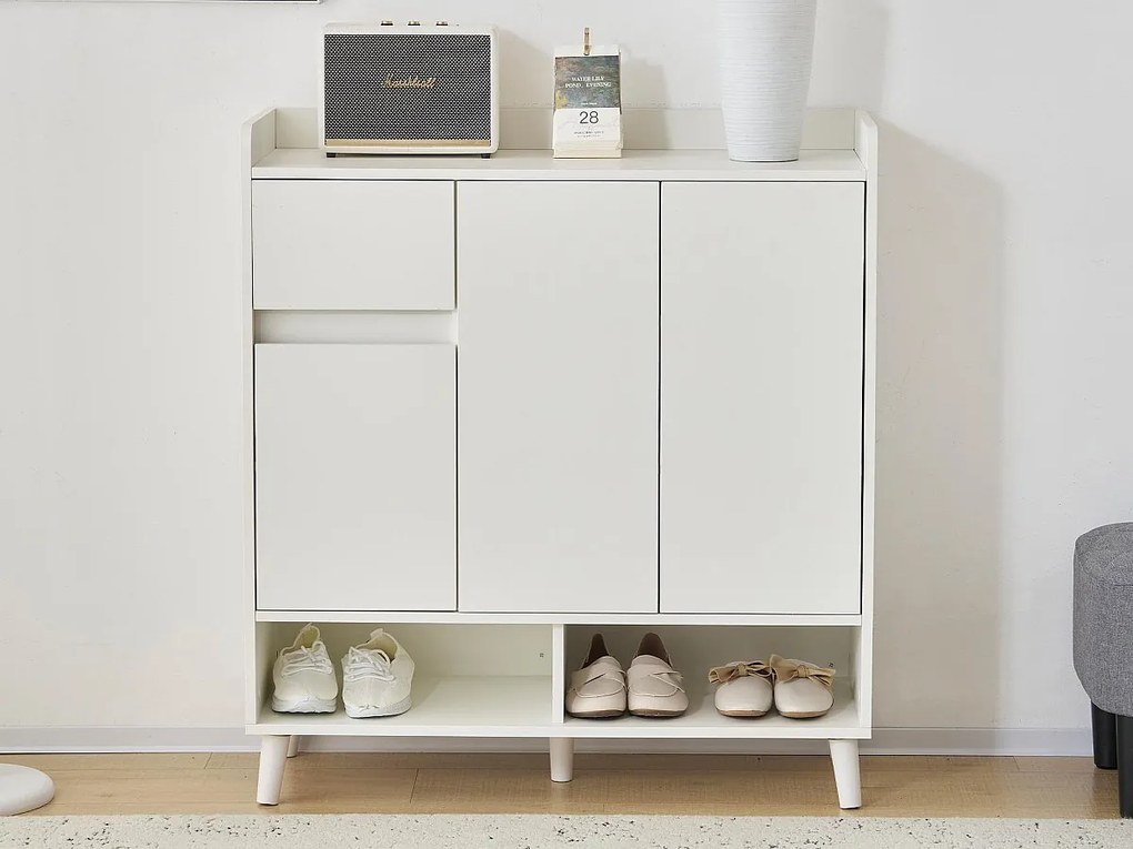 Szafka na buty - 7 przegród i 1 szuflada - z regulowanymi półkami - Biała
