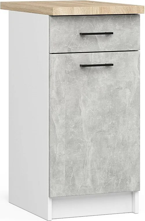 Szafka kuchenna AKORD S40 z blatem system OLIWIA Biała 40 cm 1 drzwi 1 szuflada kolor Beton mat 2 półki 40x46x85 cm