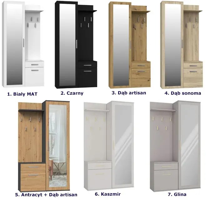 Garderoba Do Przedpokoju Antracyt + Dąb Artisan W7-F18