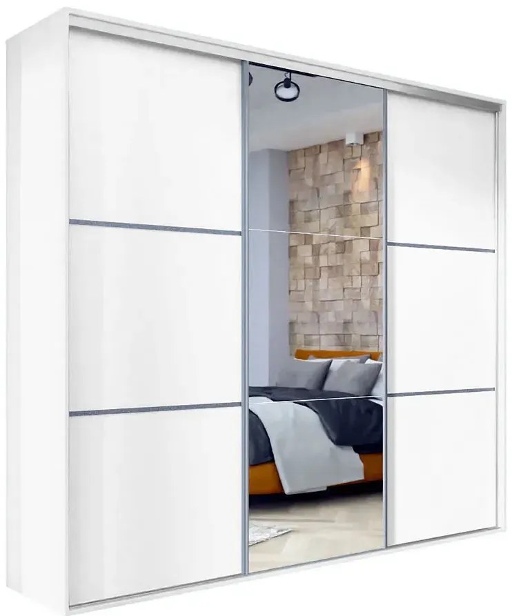 Biała przesuwna szafa z lustrem 275 cm K0-E49