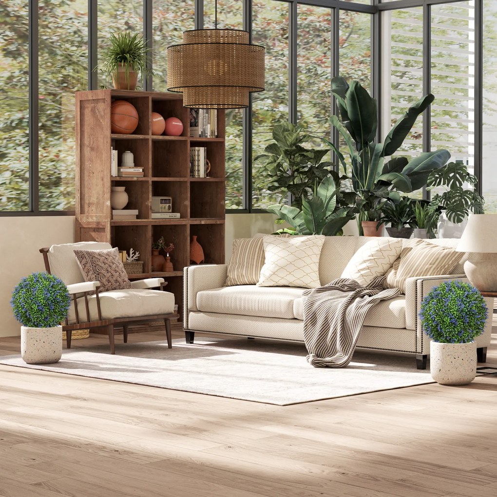 HOMCOM Zestaw 2 Sztucznych Drzewek, Sztuczne Drzewka Lawendowe, Szpilki Do Gruntu, Odporność na UV