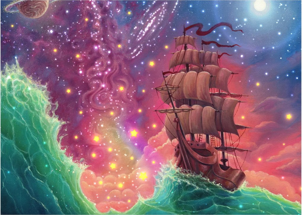 Obraz - Statek z kosmicznym niebem (70x50 cm)