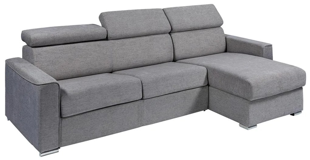 Kanapa narożna dwustronna rozkładana typu express z szarą tapicerką - Miejsce do spania z szerokimi listewkami 160 cm - Materac 22 cm - VIZIR