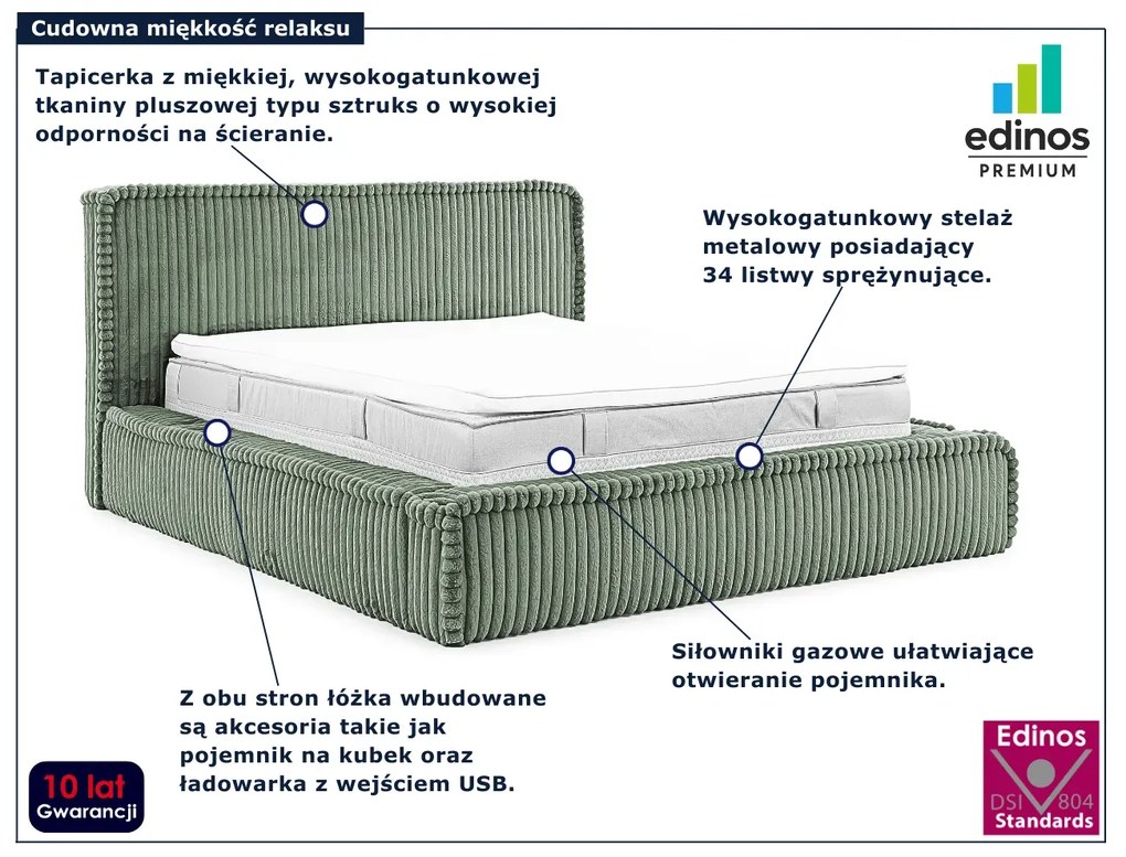 Zielone tapicerowane łóżko z pojemnikiem 5 rozmiarów G1-T13