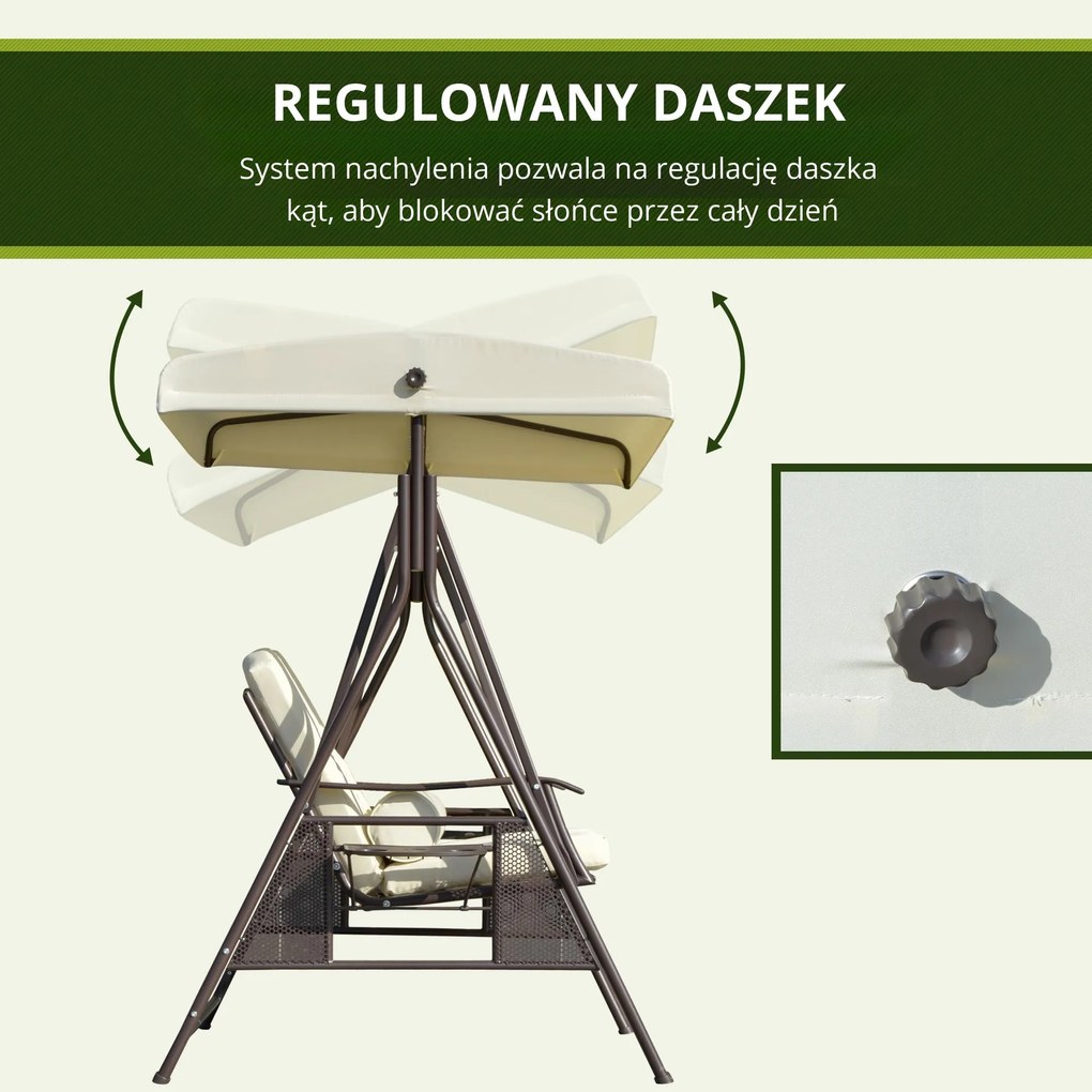 Outsunny huśtawka ogrodowa 2osobowa z daszkiem przeciwsłonecznym poduszka metal poliester beżowy 162x118x173cm | Aosom PL