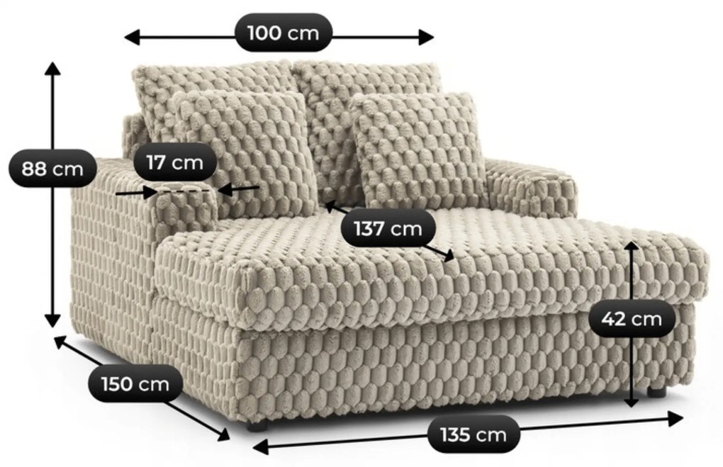 Fotel Wypoczynkowy Sofa KOBEL Beżowy Pluszowy Nowoczesny