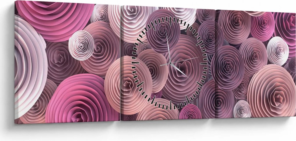 Abstrakcyjny obraz kwiatów róży (z zegarem) (90x30 cm)