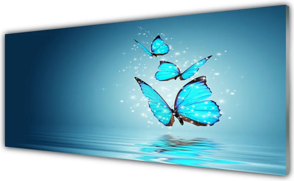 Panel Szklany Błękitne Motyle nad Taflą Wody