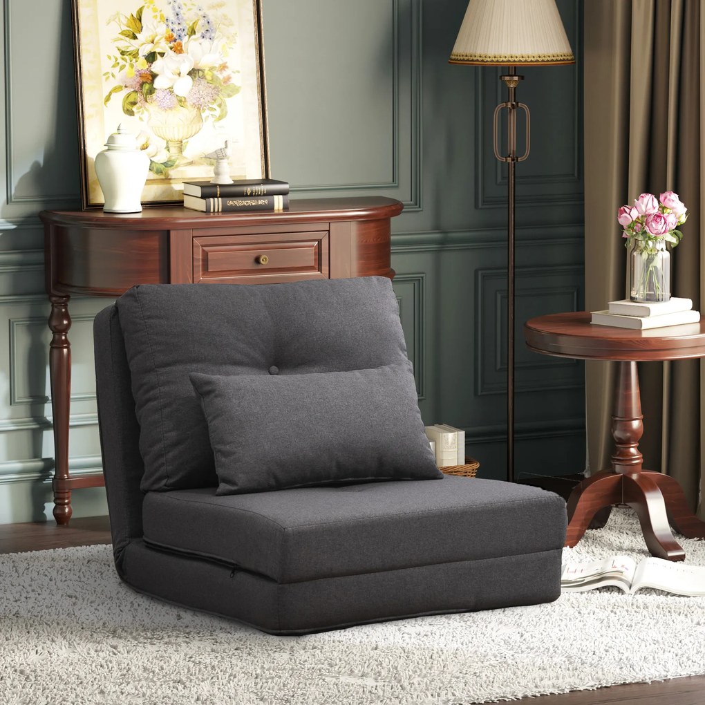 HOMCOM Materac składany 2 w 1 z poduszką wielofunkcyjny do spania ciemnoszary 60x80x56 cm | Aosom PL