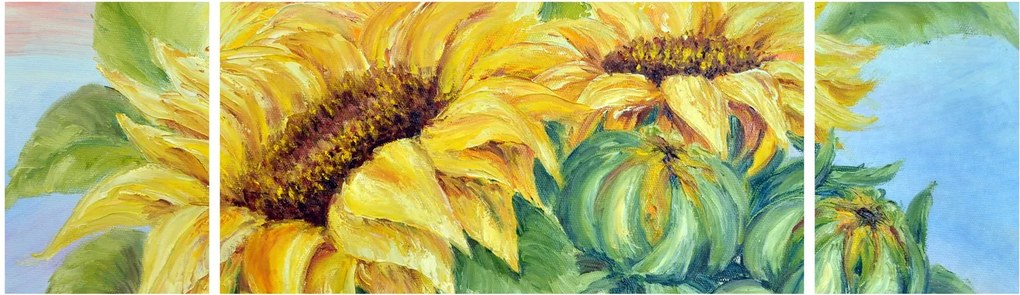 Obraz kwitnących słoneczników (170x50 cm)