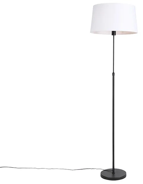 Lampa podłogowa czarna z białym abażurem lnianym 45 cm regulowana - Parte