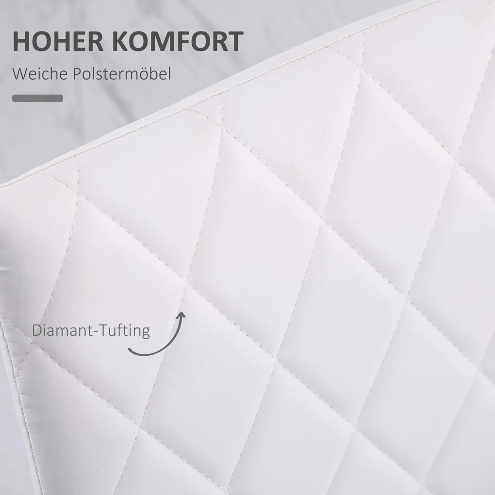 HOMCOM Krzesła do jadalni w zestawie 4 szt., krzesło kuchenne z oparciem, ekoskóra, krzesło do salonu z poduszką pod stopy, krzesła, krzesło tapicerowane z metalowymi nogami do stołu, biały