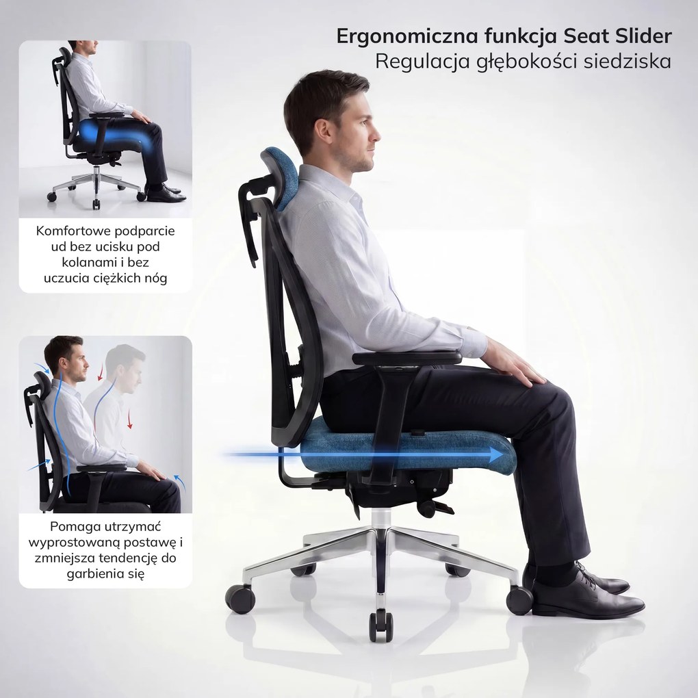 Fotel biurowy ergonomiczny obrotowy ciemnoniebieski: VECTOR