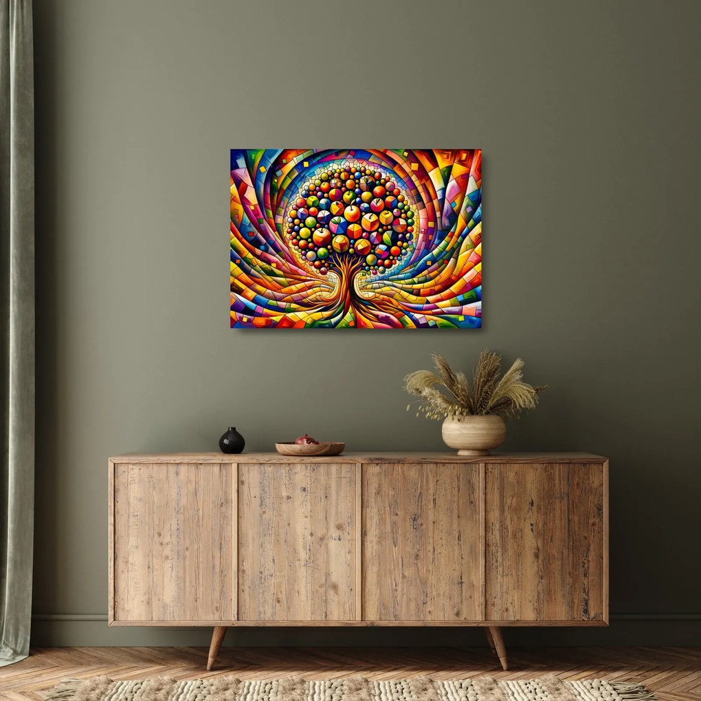 Obraz na szkle – Kolorowe drzewo z jabłkami (70x50 cm)