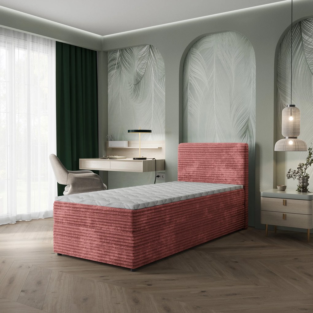 Masseno Łóżko Kontynentalne PISA z pojemnikiem na pościel - Pudrowy róż - TILIA 62 / 80x200 cm