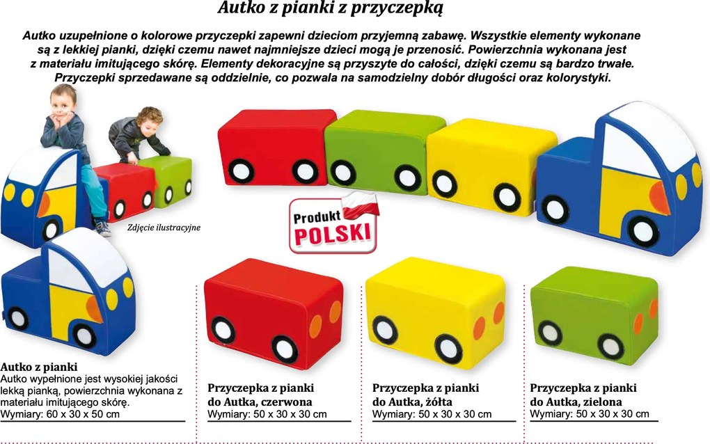 Siedzisko przedszkolne z ekoskóry - autko z pianki