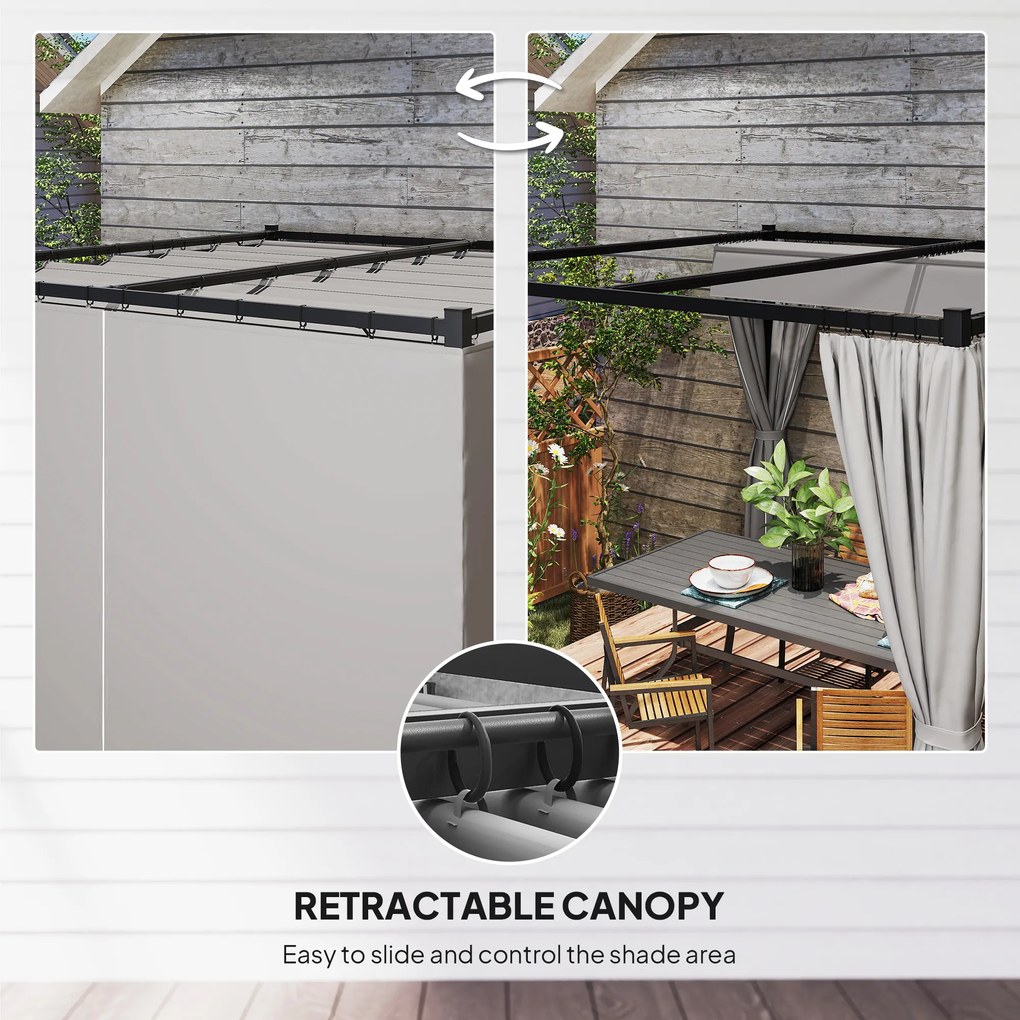 Outsunny pergola ogrodowa 3x3 m wolnostojąca z przesuwanym dachem ścianki boczne daszek na taras UV jasnoszary | Aosom PL