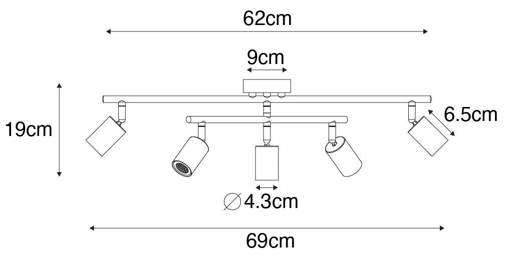 Nowoczesny reflektor czarny 5-punktowy - Facil