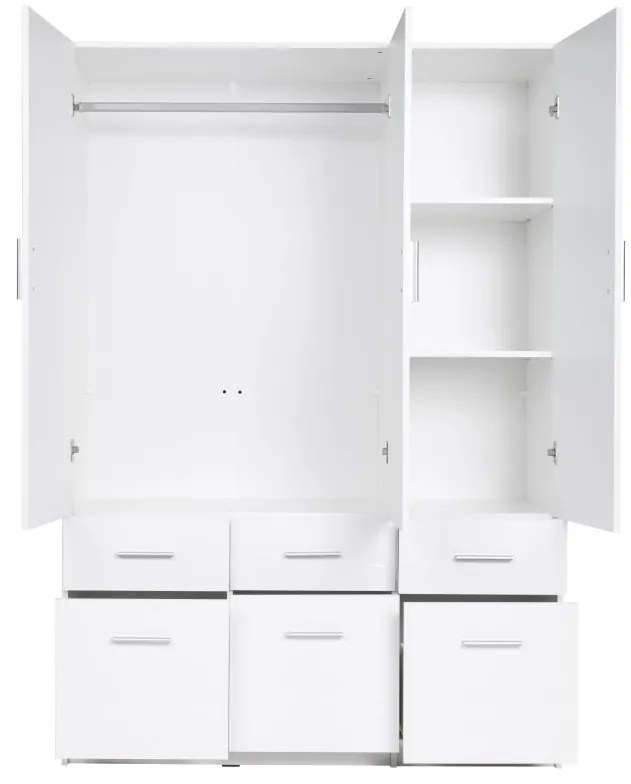Szafa 5-drzwiowa z 6 szufladami - szer. 228 cm - Biały + Nadstawki - BELOMY