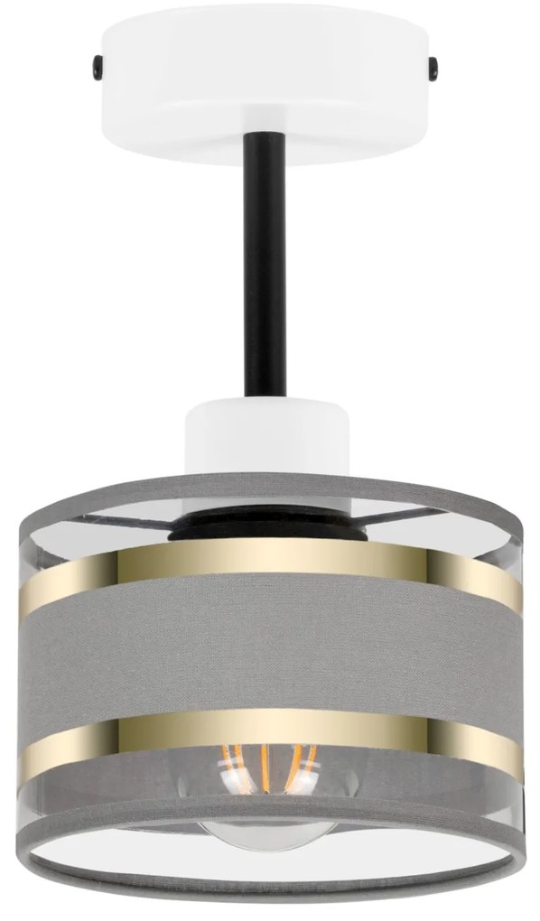 Lampa sufitowa biała jednopunktowy spot z szarym abażurem T-1010WE-GR