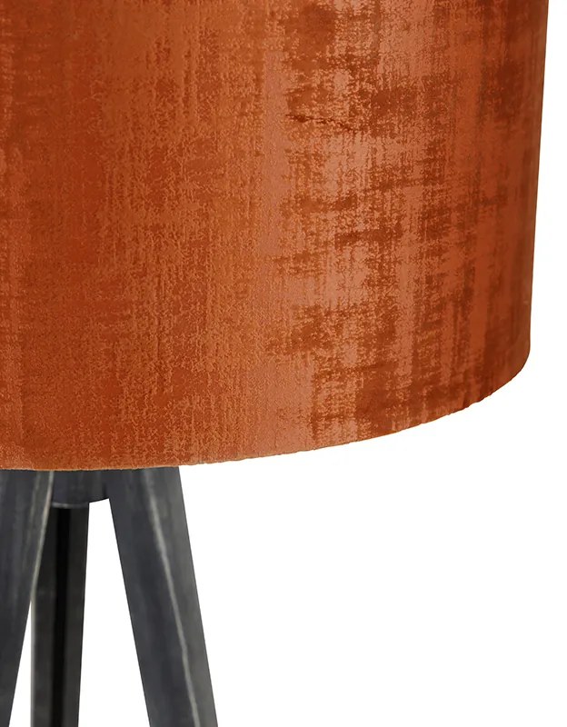 Lampa stojąca trójnóg czarna z abażurem czerwonym 50 cm - Tripod Classic Nowoczesny Oswietlenie wewnetrzne