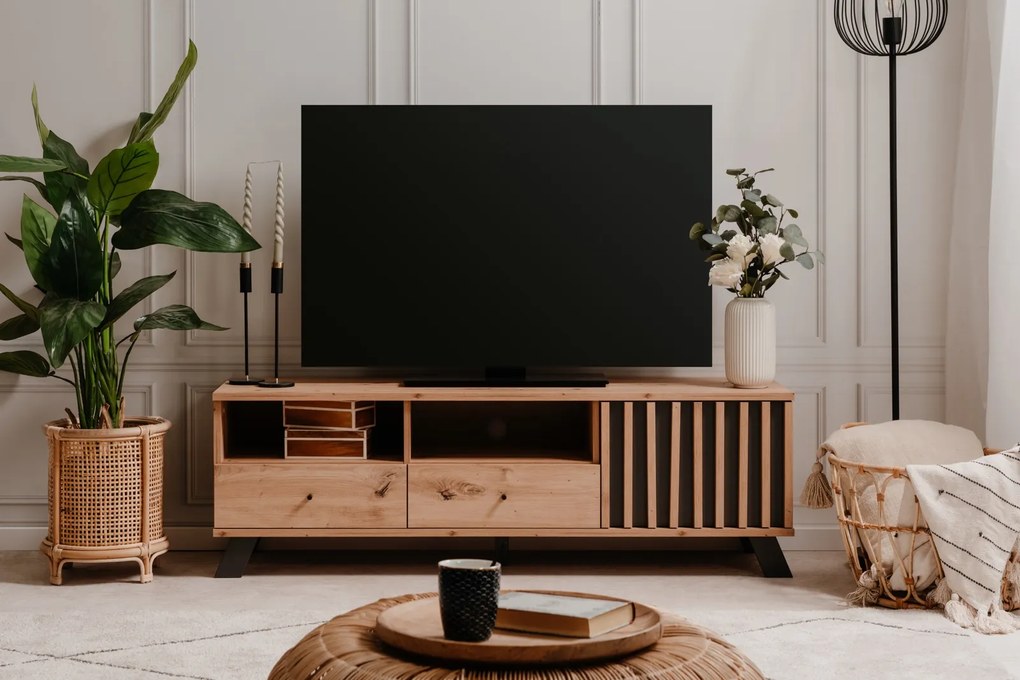 Szafka RTV z lamelami Medan dąb artisan/antracyt