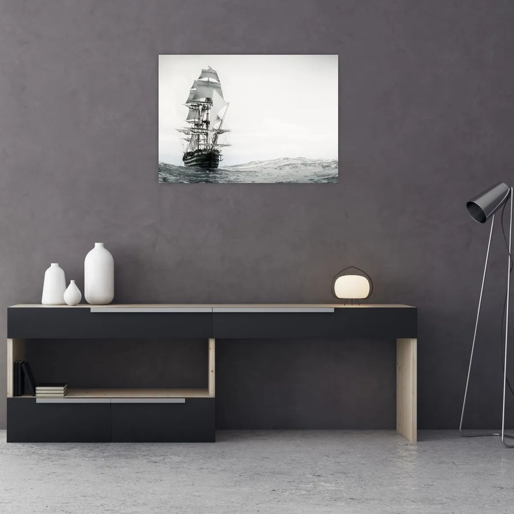 Obraz na szkle - Statek płynący po oceanie (70x50 cm)