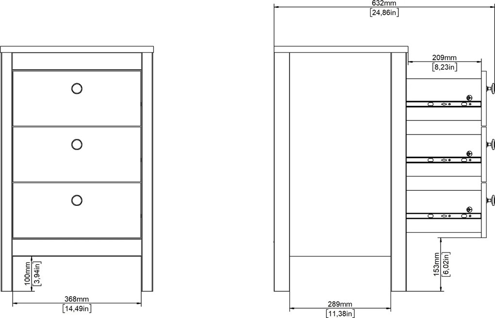 Szafka nocna z 3 szufladami Madrid, jackson hickory