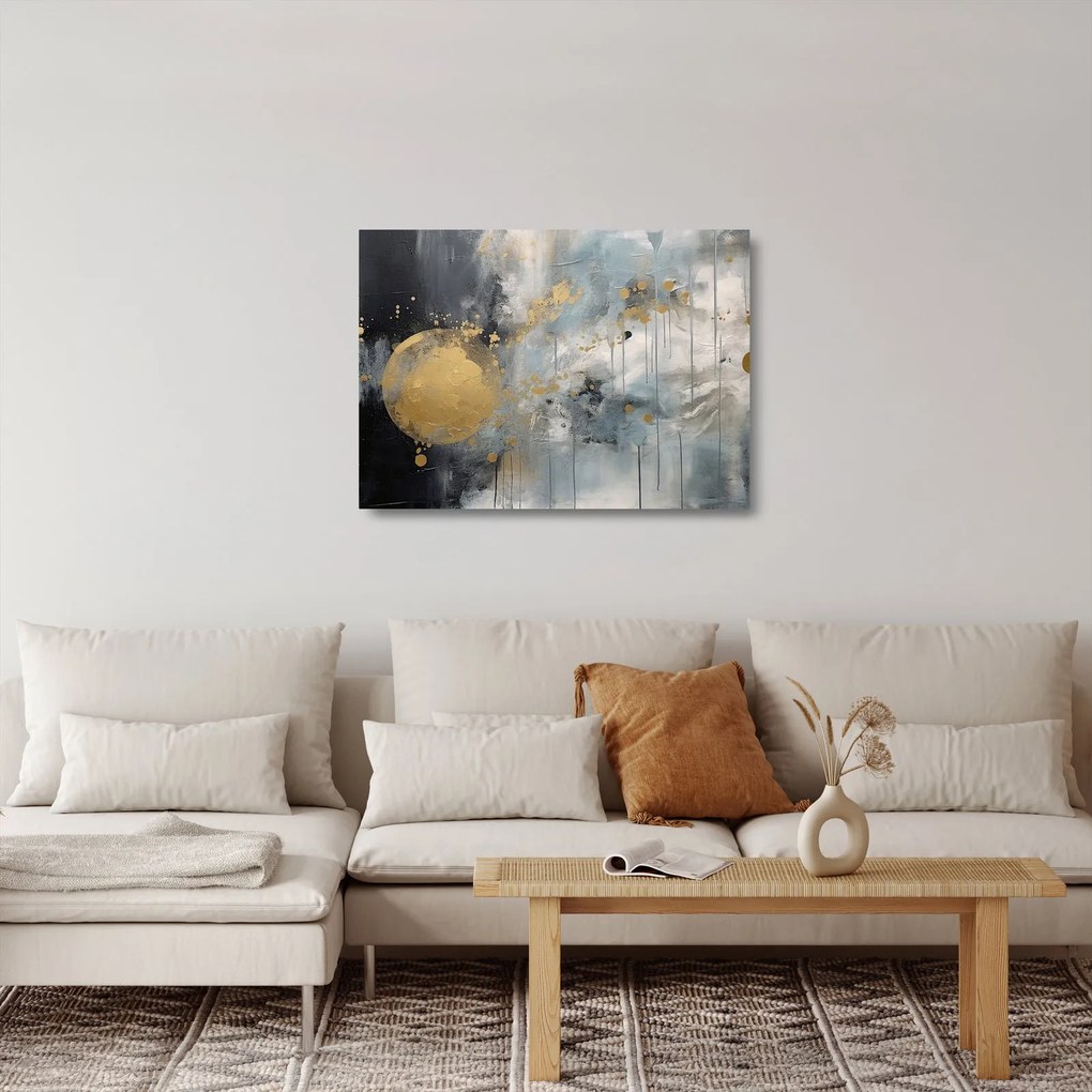 Obraz na szkle - Abstrakcja ze złotą kulą (70x50 cm)