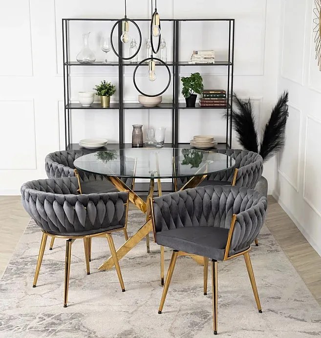 Szare obrotowe krzesło welurowe glamour M8-G37