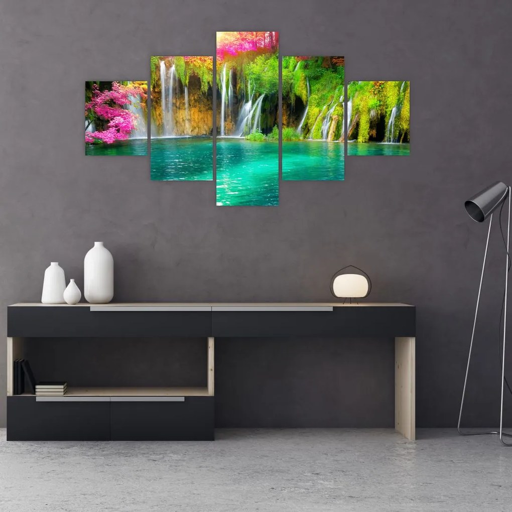 Obraz - Wodospad, Jeziora Plitwickie, Chorwacja (125x70 cm)
