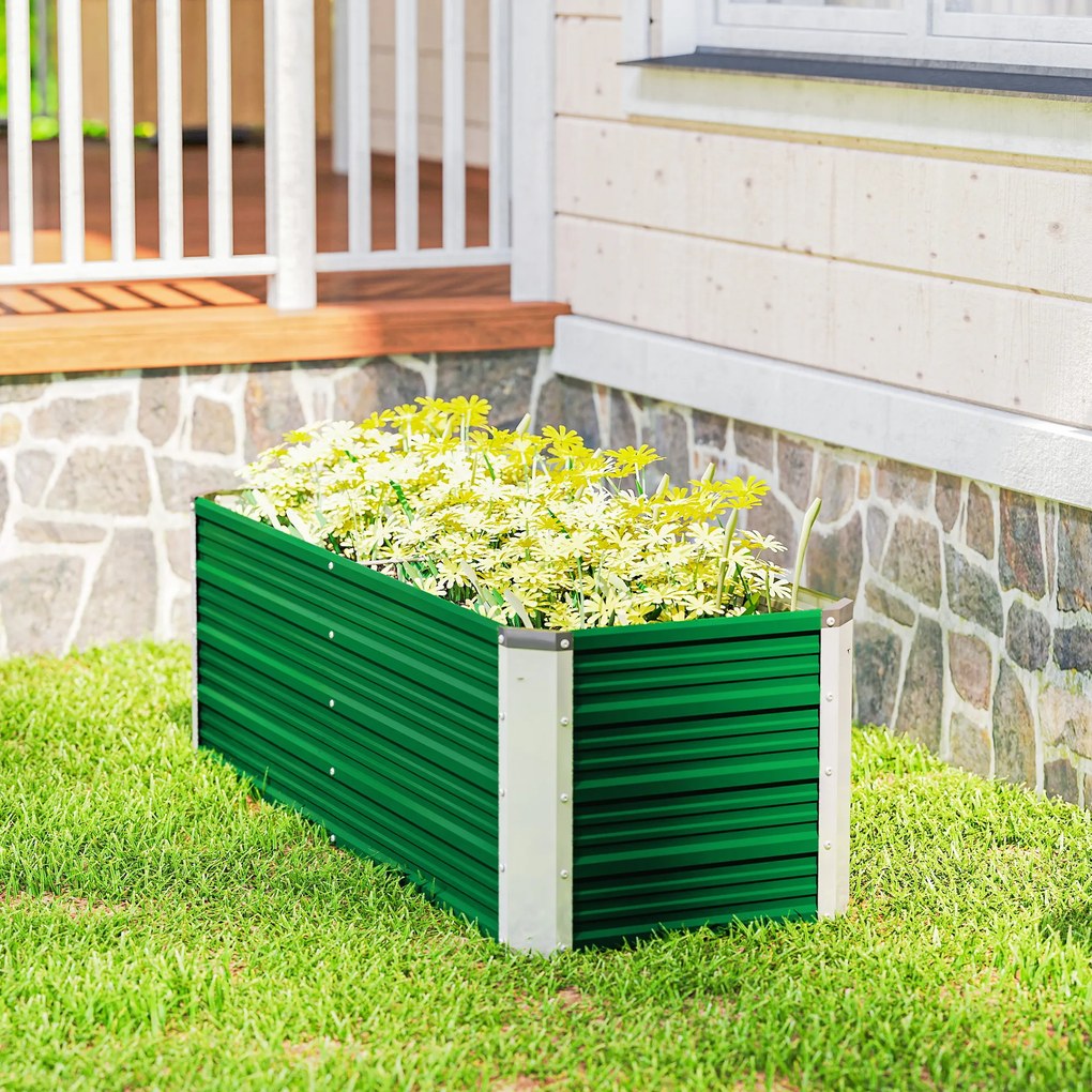 Outsunny Metalowe Łóżko Ogrodowe z 2 Obszarami Upraw Zielone 125x47x40cm Łatwy Montaż z Otwartym Dołem | Aosom PL